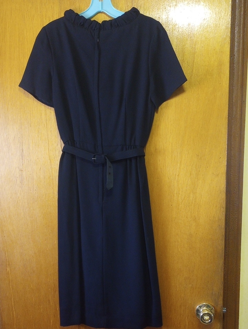 Vintage Neutral Black Midi Prom Dress w/ Short Sleeves, Belt & Bow, Medium? - Picture 3 of 4